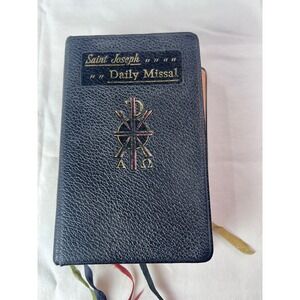 VTG 1959 Saint Joseph Daily Missal Black Genuine Leather Catholic Prayer Book